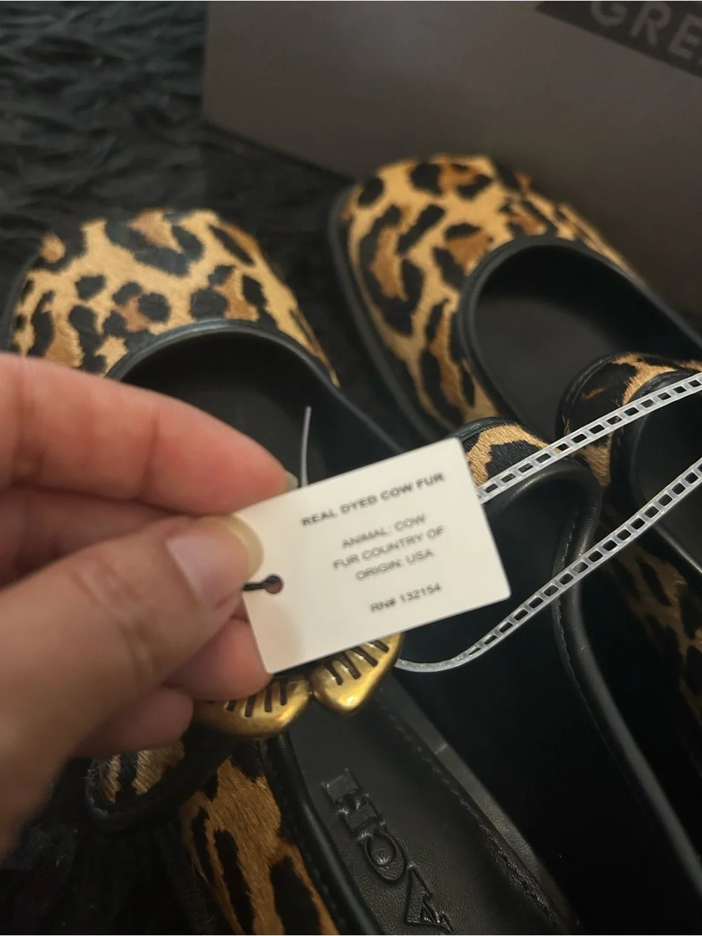 COACH Mary Jane animal print gold flower buckle shoes women’s 7.5 new